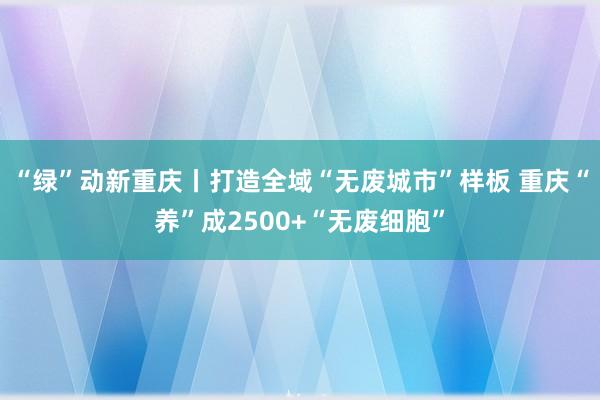 “绿”动新重庆丨打造全域“无废城市”样板 重庆“养”成2500+“无废细胞”